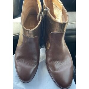 Fitflop Mara Women's Sz8 Brown/Gold Metallic Leather Croc Embossed Ankle Booties